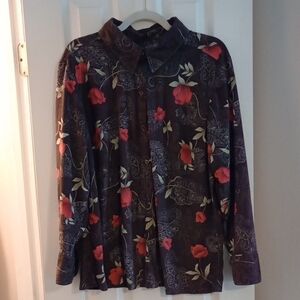 🌺Jamaica Bay Floral Paisley Button‑Up Shirt – Long Sleeve Boho Top Size Large